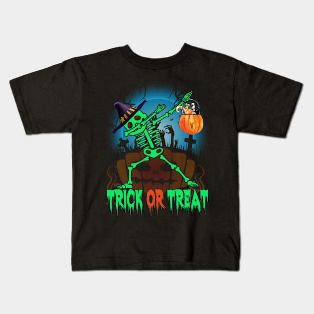 Kids Cute Boys Halloween Dabbing Skeleton Kids T-Shirt by ChristianCrecenzio